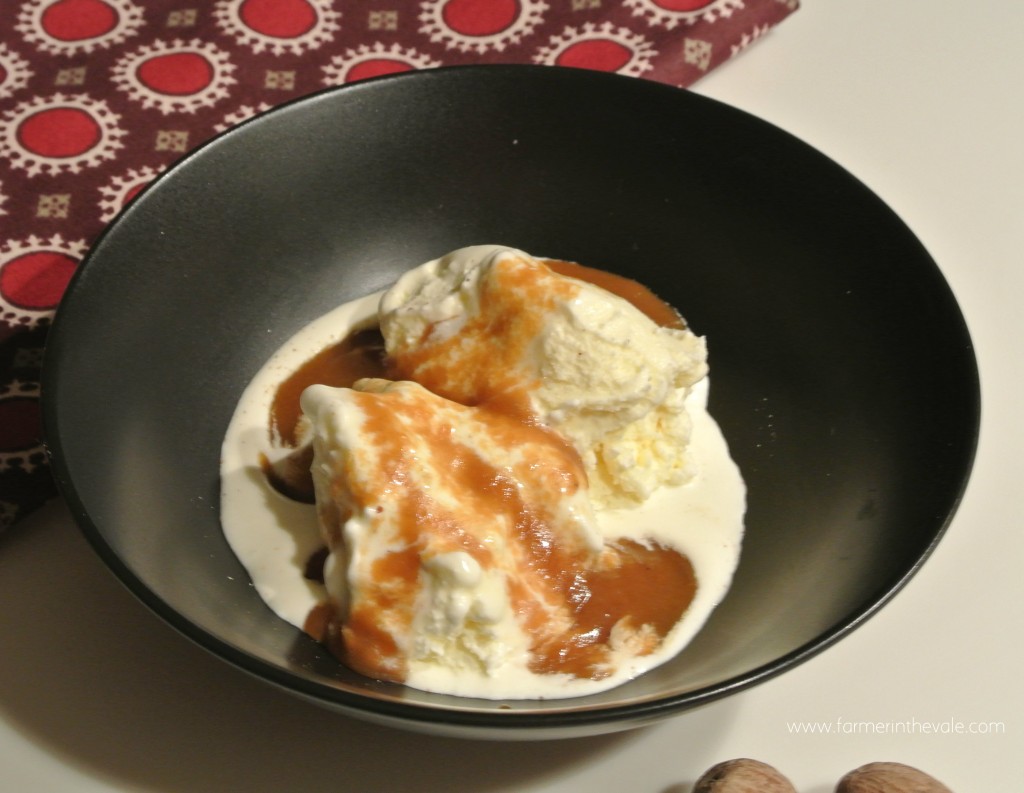 persimmon caramel sauce over ice cream