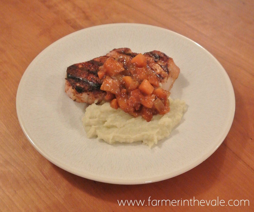 pork with celery root puree and persimmon relish