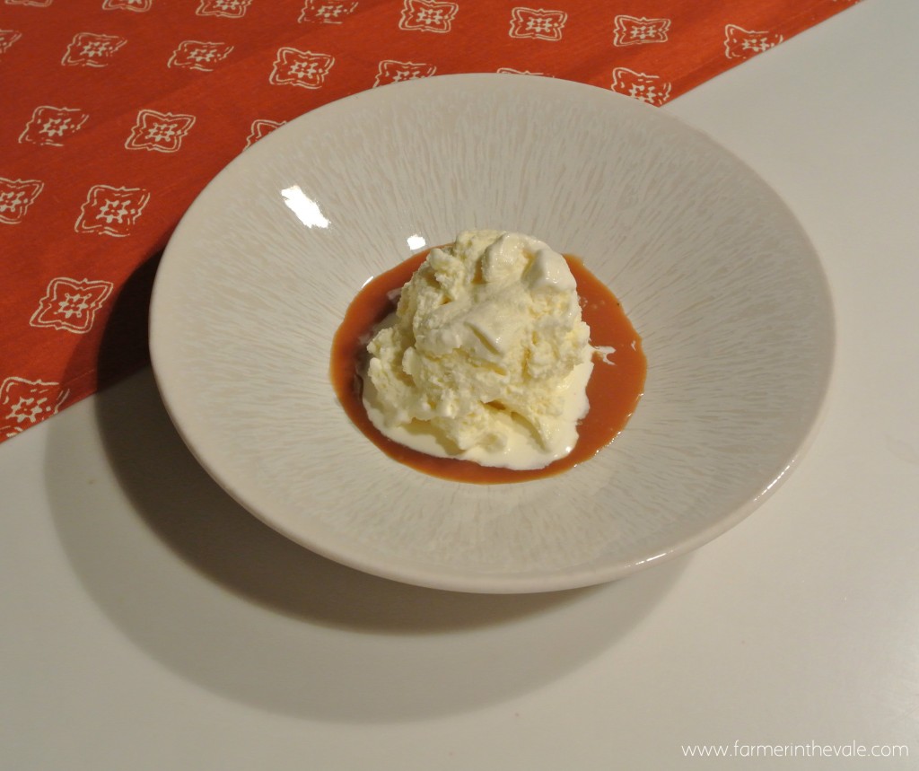 spiked cider sauce with eggnog ice cream