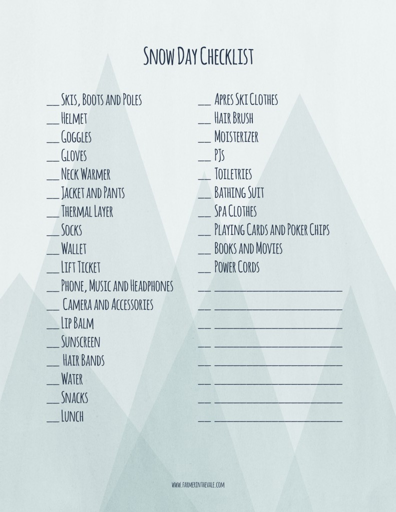 ski checklist overnight